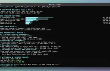 A terminal window showing API token breakdown metrics illustrating how to save tokens when coding with AI