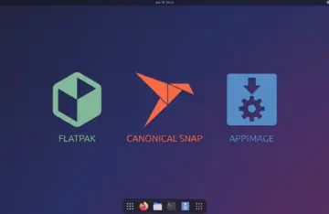 Comparison banner featuring Flatpak, Canonical Snap, and AppImage logos on a clean Linux desktop background