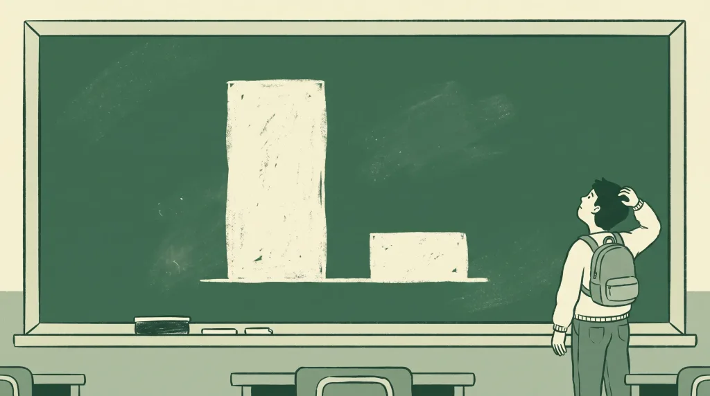 Illustration of homework scores rising while exam scores fall after students use AI in schools