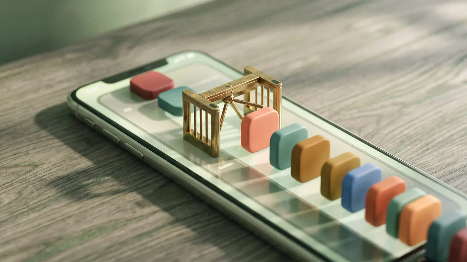 App icons queueing at a turnstile on a phone screen, illustrating the new checkpoint for Android sideloading