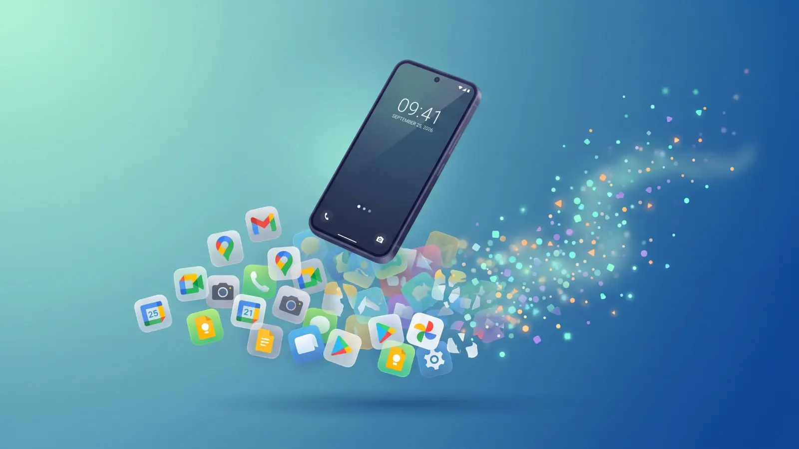 Smartphone sweeping away app clutter, illustrating how to debloat Android without root