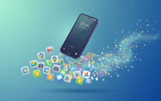 Smartphone sweeping away app clutter, illustrating how to debloat Android without root