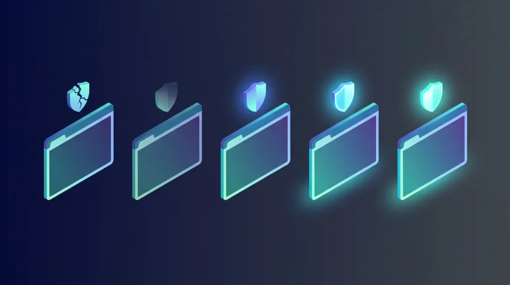 Five browser windows with shields in different states, comparing ad blocker support after Manifest V3